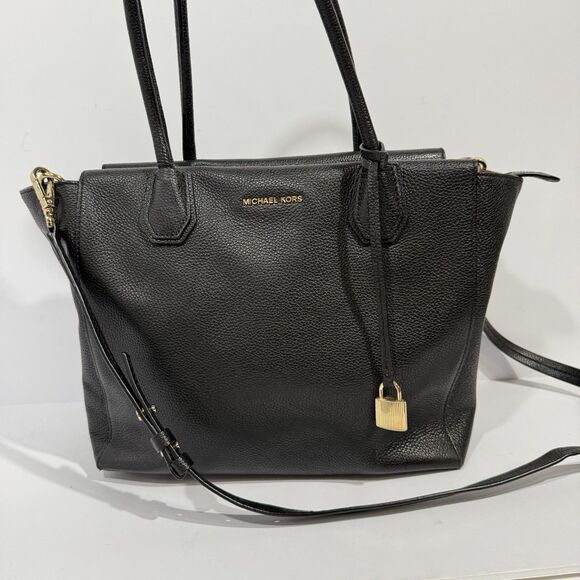 Michael Kors Studio Mercer Large Black Leather Satchel - Picture 1 of 16